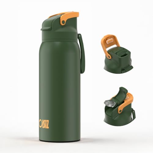 OISIZ Insulated Water Bottle 32 oz with 2 in 1 Spout and Straw Lid,One Click Safety Lock,100% Leakproof,Keep Cold 24H,Vacuum Stainless Steel Water Bottle for School,Travel and Sports,Dishwasher Safe