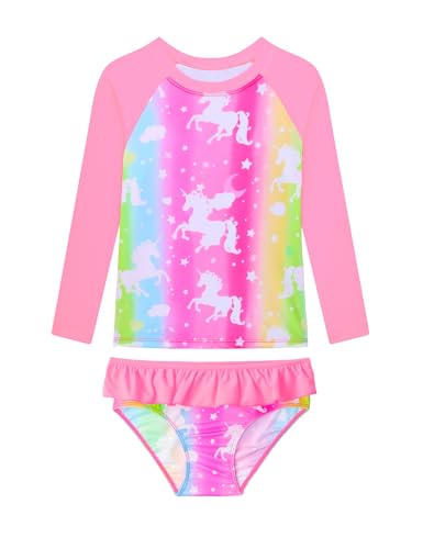 Image of Girls Rash Guard Swimsuit Long Sleeve Tankini Sets Two Pieces Bathing Suit Swimwear UPF 50+ Sun Protection