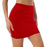 Lancry Pencil Skirt,Stretchy Slimming Black Mini Skirt for Women UK,High Waisted Black Skirt Short Skirts for Summer Autumn (S, Red)