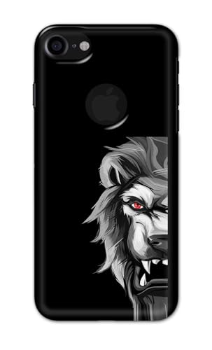Image of Plastic Printfidaa Printed Hard Back Cover Case For Apple iPhone 7 Logo|iPhone 8 Logo Back Cover (Angry Lion) -112,Black