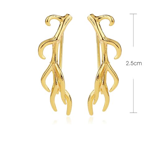 Inateannal Boho Geweih Ohrmanschette Ohrring Geweih Ohr Kletterer Ohrringe Gold Baumzweig Geweih Ohrmanschette Ohrringe Geweih Kletterer Krabbler Ohrringe Minimalistisch Geweih Ohrstecker Ohrringe