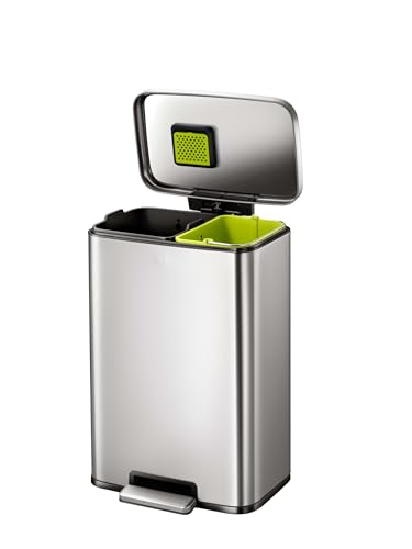 EKO Madison Cubo de Basura Cocina 2 Compartimentos 45L | Cubo Basura de reciclaje de 25L y 20L | Cierre Suave, Pedal Resistente, Estabilizador de Bolsa | Papelera Cocina Moderna y Funcional