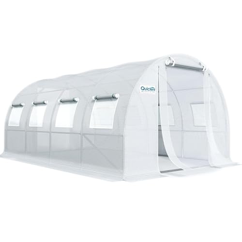 Quictent Portable Greenhouse for Outdoors, 20x10x7FT Large Walk-in Tunnel Green House for Outside, Heavy Duty Steel Frame Reinforced Cover with Screen Mesh Door Vent, Garden Plant Hot House, White