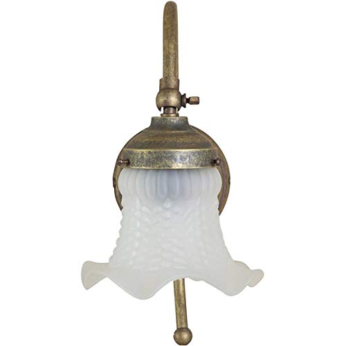 arterameferro Applique da Muro in Ottone Satinato con Paralume Bianco in Vetro Stile Liberty per Interni ed Esterni L23xPR13xH30 cm