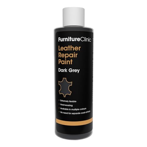 Furniture Clinic Leather Repair Paint | 2-in-1 Seal and Color | Use on Scratches, Tears, and Holes in Car Seats, Furniture | Quick and Easy Leather Repair Kit for Furniture (Dark Grey, 250ml / 8.5oz)