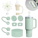 Stanley Cup Accessories Set Including 6 Pcs Silicone Spill Proof Stopper, 2 Pcs Straw Cover Cap for 9-10 mm Straws, 1 Pcs Silicone Boot for Stanley Cup 40oz & 30oz Tumbler (Matcha)