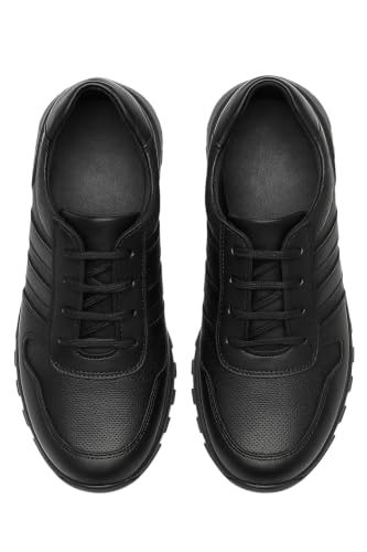 Image of SIRRI Boys Black Leather School Shoes, Formal Smart Back to School Trainers