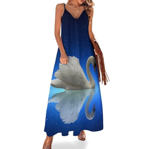 Robe Longue sans Manches Confort d'Été Cygne Blanc
