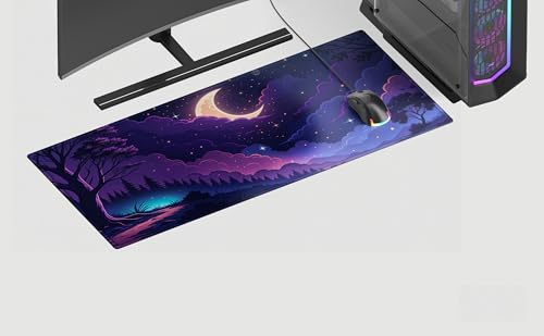 Image of Purple Night Premium Desk Mat | Anti-Skid | Anti-Slip | 80 x 30 cm | Laptop Mat for Work from Home /Office /Gaming- Extended Mouse pad and Keyboard Desk mat
