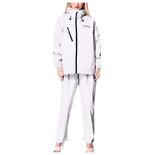 Celanisai Abbigliamento antipioggia da bicicletta da donna, impermeabile, antivento, 2 pezzi, sottile, con coulisse, impermeabile, con cappuccio e pantaloni antipioggia, cerniera per ciclismo, moto