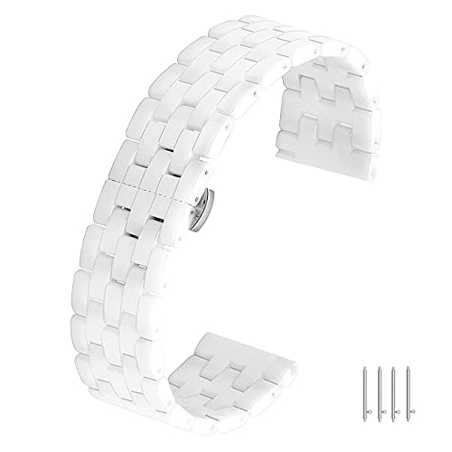 Kai Tian Pulsera de cerámica de 20mm y 22mm, rápida publicación de pulseras para hombres y mujeres, cierre de mariposa cónico, negro y blanco