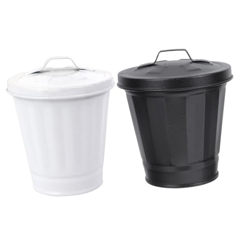 MUSISALY 2pcs Galvanized Metal Mini Trash Can Desk Waste Receptacle Pop up Lid Small Office Waste Bin Tiny Trash Can for Kitchen Dorm Apartment