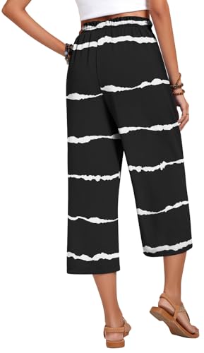 Image of Anyhold Women's Capri Pants Drawstring Casual Palazzo Trousers with Pockets Loose High Waisted Wide Leg Lounge Pants