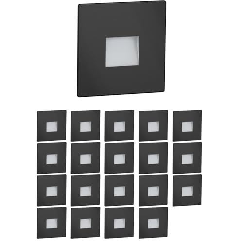 ledscom.de 20 Stück LED Treppenlicht/Wandeinbauleuchte FOW für innen und außen, Downlight, eckig, schwarz, 85 x 85mm, warmweiß