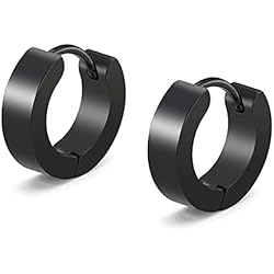 Argollas Negras Para Hombres Aibada Pequeños Pendientes del Aro de Acero Inoxidable para Hombres Negro único Oreja Piercing 1-4 pares Pendientes Anill(-)