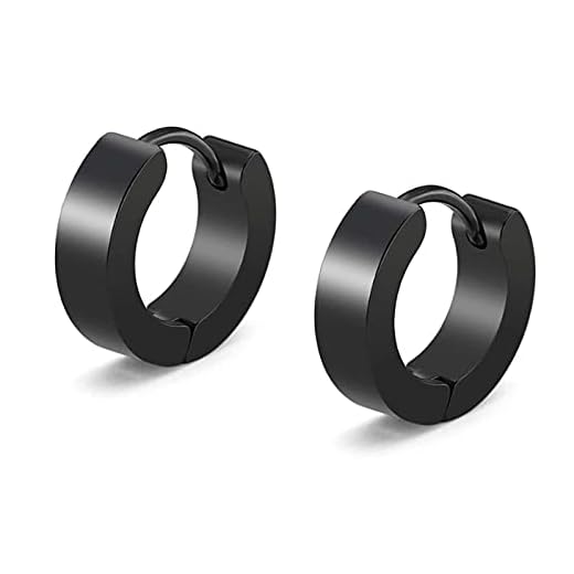 Aibada Pequeños Pendientes del Aro de Acero Inoxidable para Hombres Negro único Oreja Piercing 1-4 pares Pendientes Anill（-）