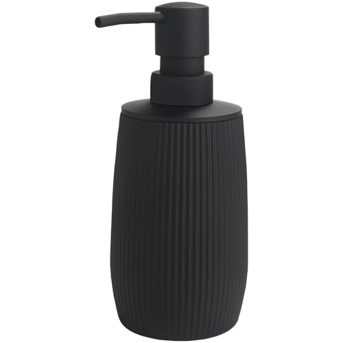 Moderne Seifenspender Schwarz, Nachfüllbarer Seifenspender Bad mit Vertikaler Textur, 280 ml Spülmittelspender Küche, Soap Dispenser mit Pumpspender (Schwarz Gestreift)