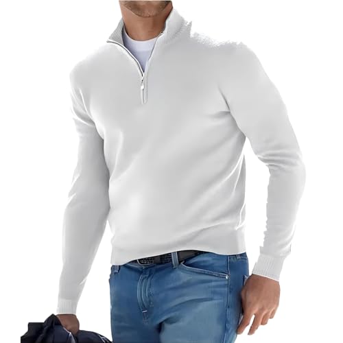 Men's Long Sleeve Solid Color Half Zipper V Neck Knitted Pullovers Oversized Breathable Sweaters - Main Image