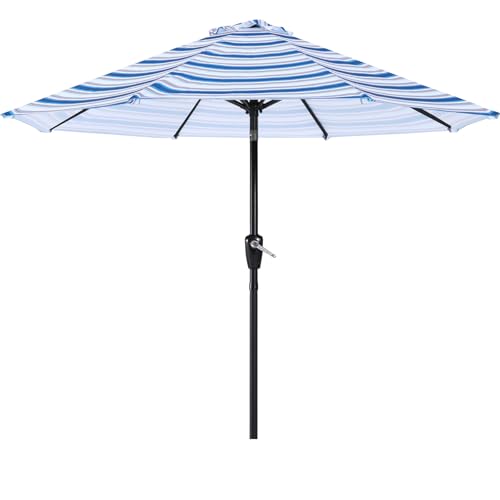 Image of ABCCANOPY 9FT Patio Umbrella Outdoor 8 Ribs Table Umbrella | Fade & UV Resistant Fabric,8 Fiberglass Ribs,Smooth Crank System,Navy Blue Stripes,Great for Patio,Backyard,Garden,Deck
