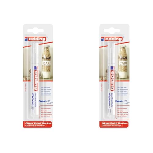 edding 750 gloss paint marker - white - pack of 2 paint marker - round nib 2-4 mm - paint pen for glass, pebbles, wood, plastic, paper - waterproof, high coverage