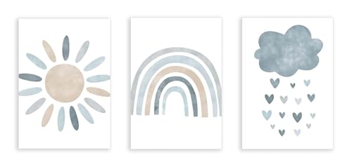 Poster enfant style Boho avec affiche nuage et peinture sur toile arc-en-ciel bleu