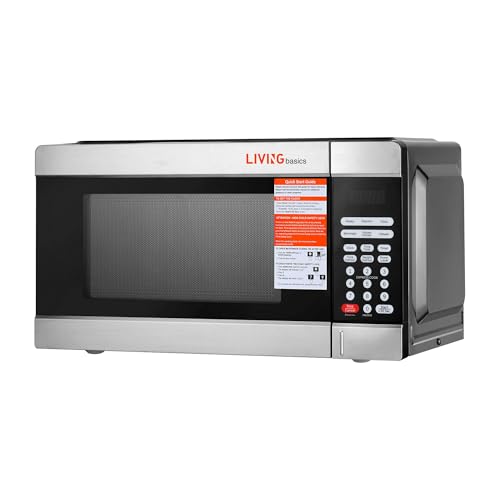 LIVINGbasics Countertop Microwave Oven, 1000W 1.1-Cu. Ft with LED Lighting, Safety Lock, Glass Turntable