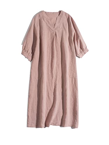 Robe de printemps pour femme Disimlarl coupe ample col rond manches courtes rose L