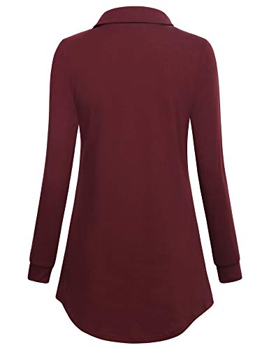 Timeson Tunic Tops For Leggings For Women,Cotton V Neck Warm Tunics Sweaters Women's Loose Fit Flared Casual Swing Swearshirts Pullover Thick Lightweight Long Fall Winter Ladies Shirts Wine #TOP2