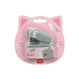 Legami Mini zszywacz Meow 3,3 x 4,5 cm, tworzywo sztuczne, motyw Kitty, wbudowany usuwacz ściegów z tyłu, 1000 zszywek w zestawie