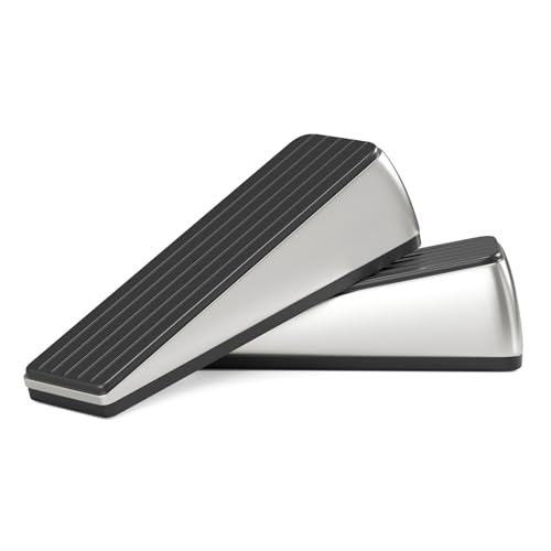 HOSOM Door Stoppers Heavy Duty, Metal Door Stop Wedge with Upgraded Zinc Alloy & Textured Non-Slip Rubber, Superior Grip for Any Door & Floor, Carpet, Tile, Portable Travel Use, 2 PCs Brushed Nickel