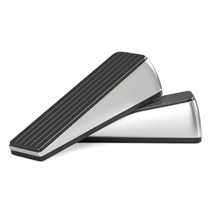 HOSOM Door Stoppers Heavy Duty, Metal Door Stop Wedge with Upgraded Zinc Alloy & Textured Non-Slip Rubber, Superior Grip for Any Door & Floor, Carpet, Tile, Portable Travel Use, 2 PCs Brushed Nickel