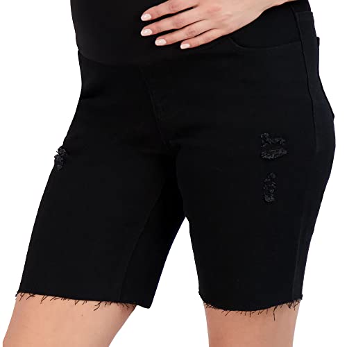 Savi Parker Women's Maternity Shorts Bermuda 9 Inch - Mom To Be Comfy Activewear - Pregnant Women Clothes For Summer, Everyday Wear, And Casual Wear - Bci Certified (Black Rinse, Large) #TOP6