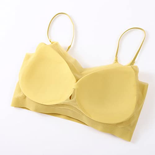 No Show Bras For Women Strapless Women 3/4 Cup Thin Bra Underwear Seamless Ice Silk Sling Beauty Vest Wireless Yellow #TOP6