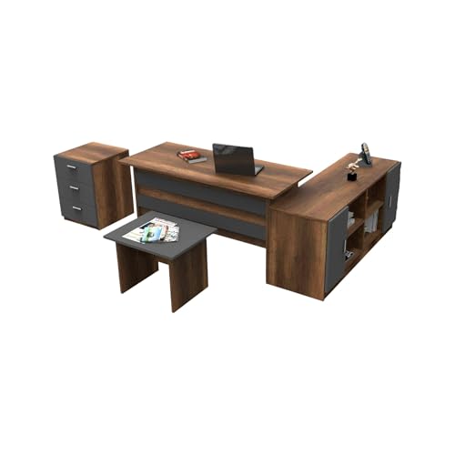 Dmora Büro-Set Caroli Braun 3 Schubladen, 6 Regale