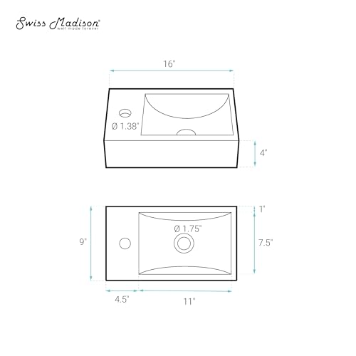 Fregadero de hormigón rectangular Swiss Madison Lisse lavabo de 16 pulgadas blanco 8
