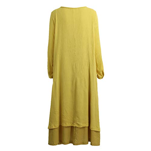 WSLCN Vestido Feminino de Algodão e Linho Irregular Manga Longa Camisa Blusa longa Longa Casual Solt
