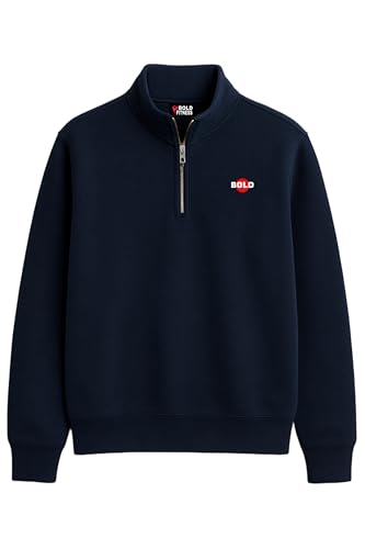 Image of BOLD FITNESS Men's Half-Zip Fleece Sweatshirt | Stylish, Breathable, Quarter-Zip Pullover Full Sleeve Winter Wear.