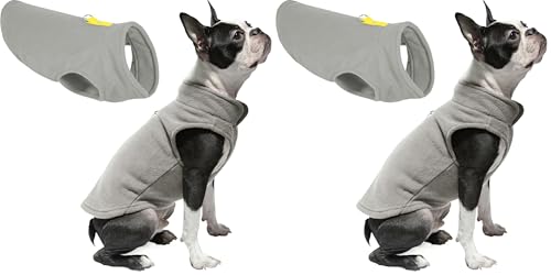 Image of Gooby Fleece Vest Dog Sweater - Gray-Yellow, X-Large - Warm Pullover Fleece Dog Jacket with O-Ring Leash - Winter Small Dog Sweater Coat - Cold Weather Dog Clothes for Small Dogs Boy or Girl