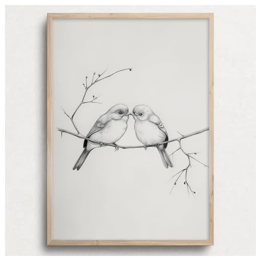 Vintage Bird Canvas Wall Art Minimalist Animal Painting Black and White Bird Picture Animal Sketch Wall Art Vintage Sparrow Print Neutral Nursery Pictures Cute Birds Painting for Room 16x24in No Frame