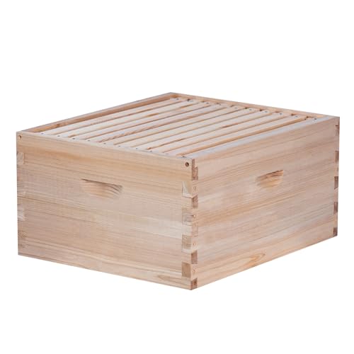 BeeCastle 10 Frame Deep Brood Bee Hive Box, Langstroth Honey Bee Hive Include Beehive Frames and Waxed Foundations (Unassembled)