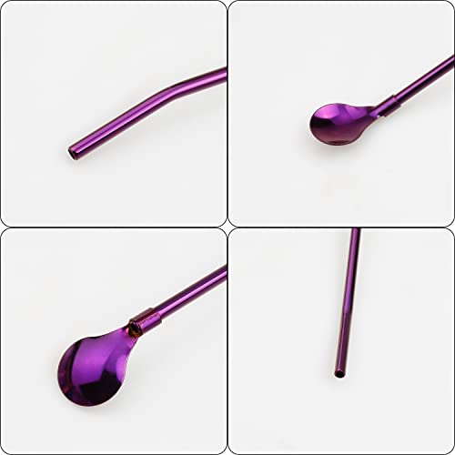 7 Pcs Drinking Straw Spoon Stainless Steel Reusable Straw Spoon with 1 Cleaning Brush (Regular), Multicolor - Image 3