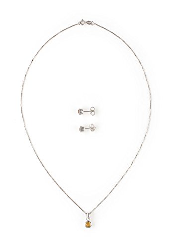 Preisvergleich Produktbild Silvancé - Damenschmuck Schmuckset - 925 Silber, rhodiniert - echter Edelstein: Citrin - Länge: 45cm - P3845C-E2266CCB