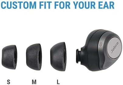 Comply ear tips in Small, Medium, and Large sizes next to a Jabra earbud