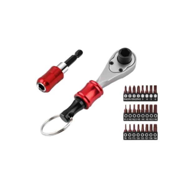 Holy Feather Mini 1/4" Hex Ratchet Wrench, Keychain Quick Release Bit Set – S2 Steel, Dual End Portable Emergency Tool