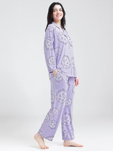 Image of Night Suit for Womens Floral Printed Modal Night Dress of Shirt and Pajama Set 9365