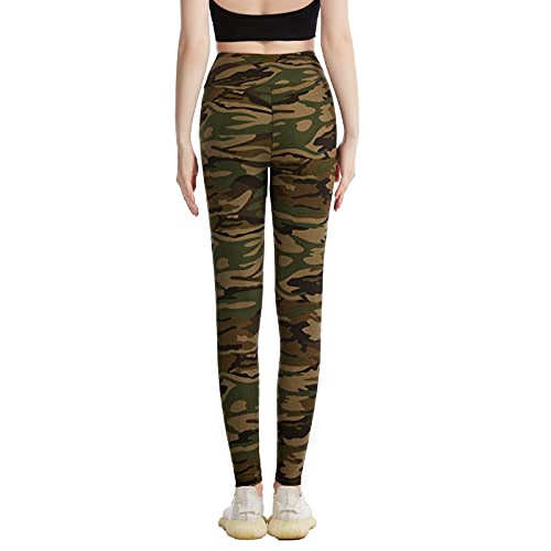 Larora Ripped Leggings For Women High Waist Yoga Pants Cutout Tummy Control Workout Running Yoga Skinny (Camo Army Green, Small) #TOP5