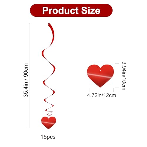 Image of BEISHIDA Red Heart Hanging Swirl Valentine Day Decoration Pre-Strung Hanging Ornament for Wedding Anniversary Engagement Proposal Party Supplies Romantic Party Decorations, Pack of 15