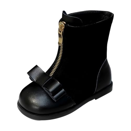 Kids Winter L𝐨w Heels Ankle Boots Fashion Bow Non-S𝐥ip Hiking C𝐨mbat Booties Water-𝐫esistant Comfy Sn𝐨w Boot (Black, 6 Infant)