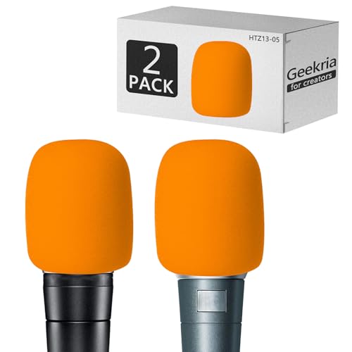 Image of Geekria for Creators Foam Windscreen Compatible with Shure MV7, BETA 57A, BETA 58A, PGA48-QTR Microphone Antipop Windshield, Mic Wind Cover, Sponge Foam Filter (Orange / 2 Pack)