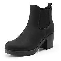 DREAM PAIRS Women's Chunky High Heel Chelsea Ankle Ladies Boots Stylish Suede Fashion Shoes